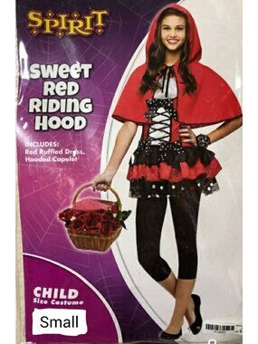 Red Riding Hood Girls S Costume Red Ruffled Dress Hooded Capelet Spirit Hallowee